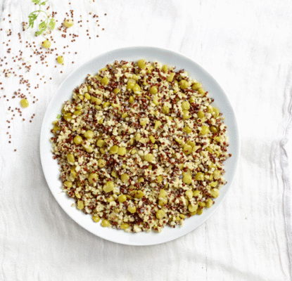 Base créative Boulgour, quinoa rouge et pois cassés
